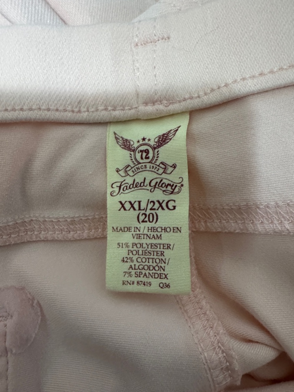 NWOT Faded Glory (20) Women’s Pink Pull-On Stretch Capri Jean Look Back Pockets - Picture 7 of 8